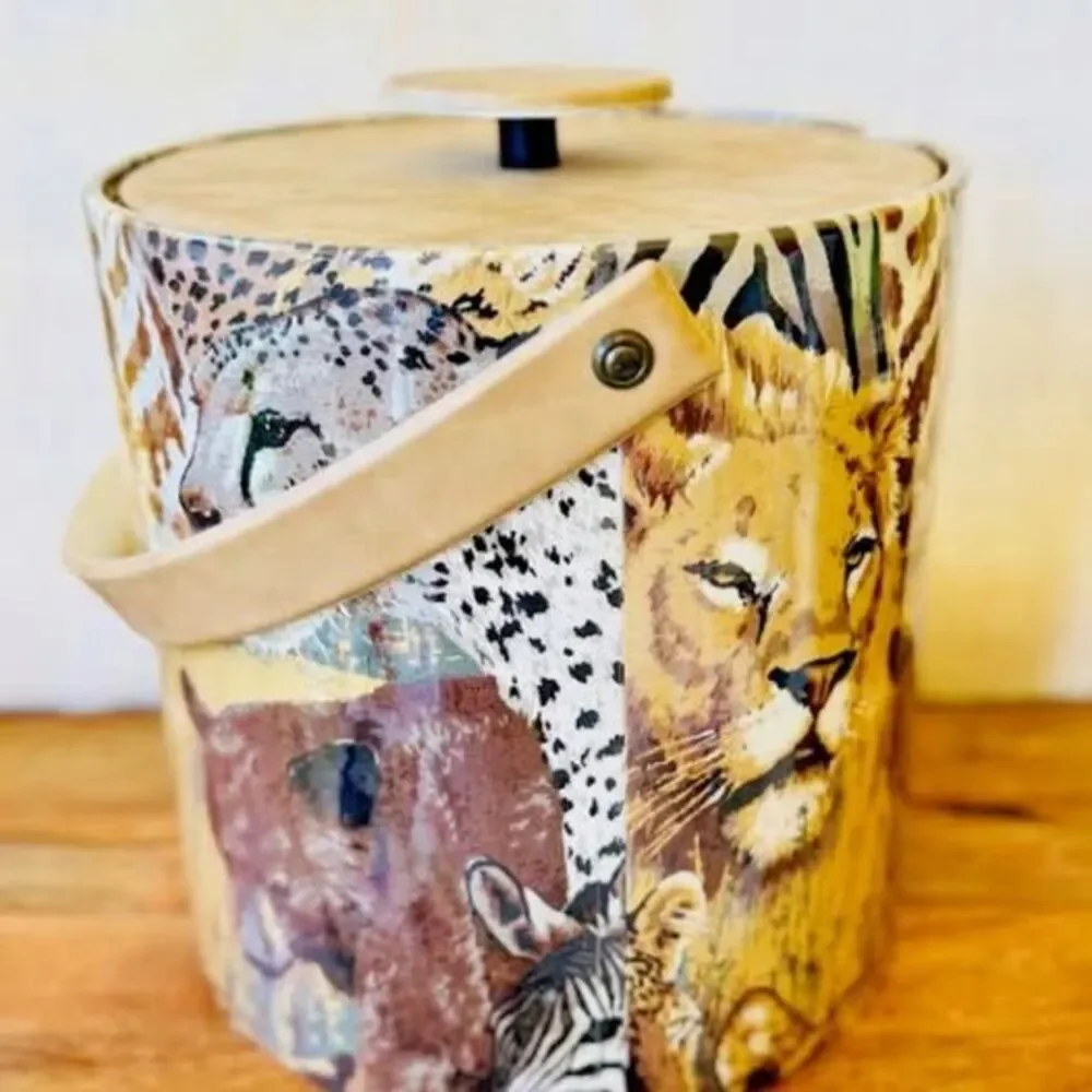 Vintage Safari, Lion, Leopard, Camel, Tiger, Bear Vinyl Bar Ice Bucket